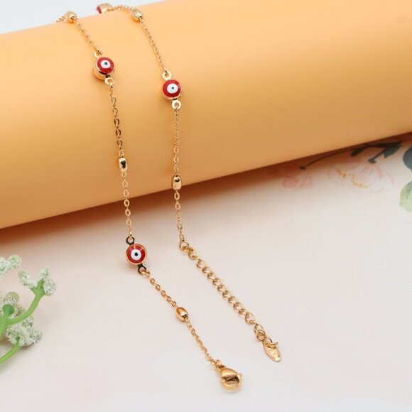 Rose Gold Evil Eye Necklace with Red Beads, Elegant and Unique, XPNL0250 - Picture 12 of 12